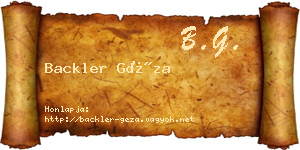Backler Géza névjegykártya